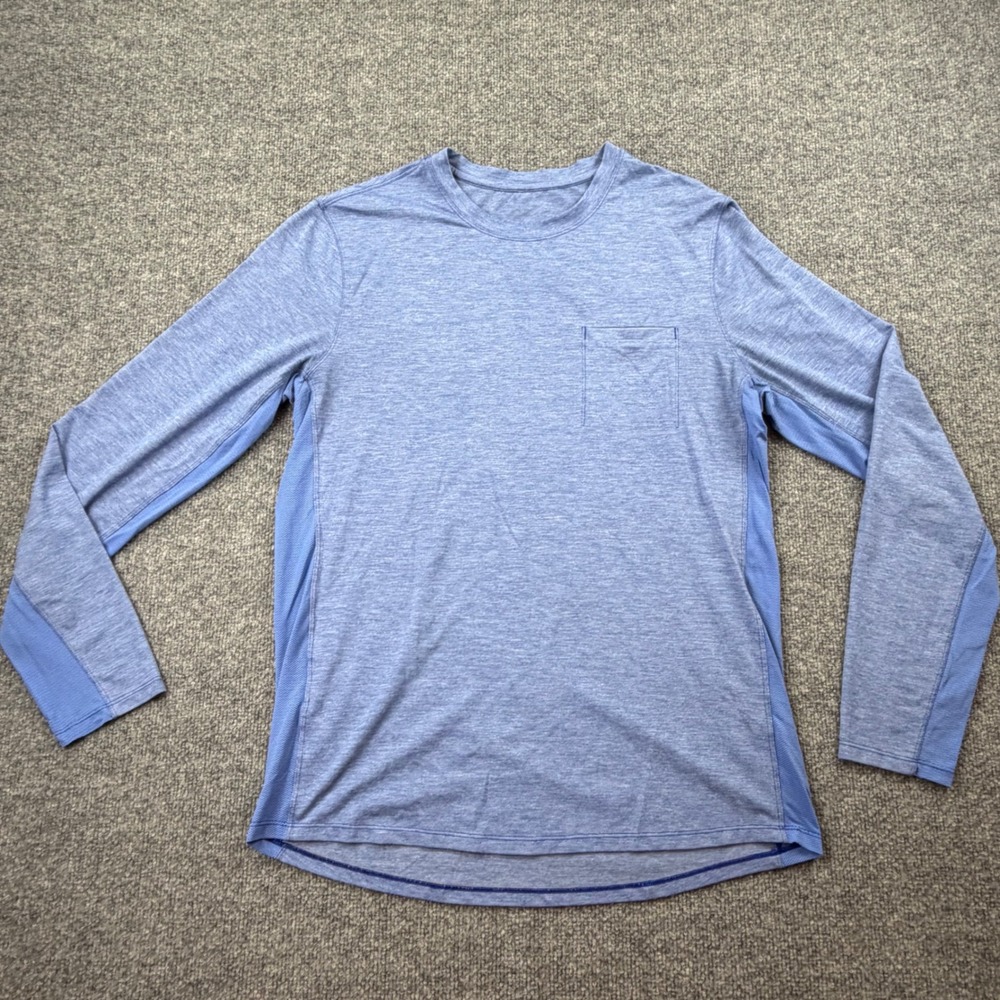 Lululemon Mens Metal Vent Tech Long Sleeve Shirt Blue Heather Chest Pocket L - Picture 2 of 8